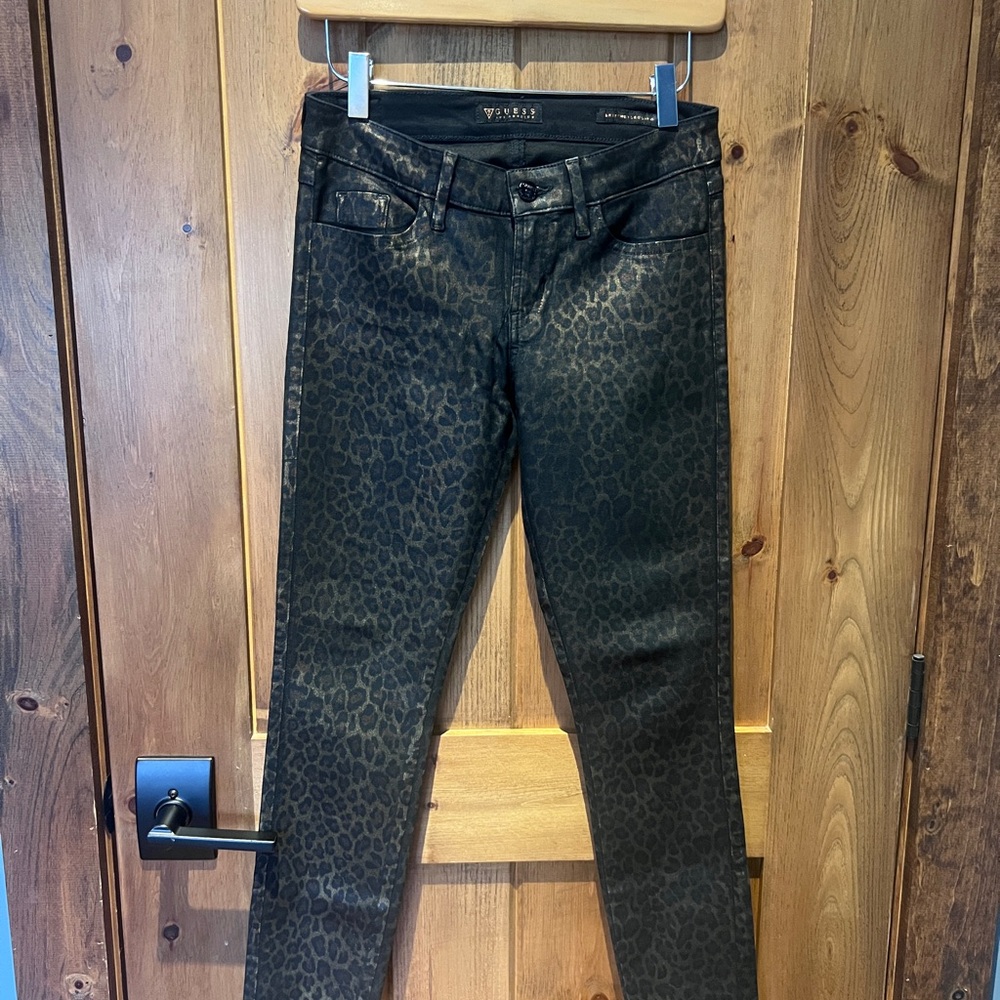 Guess Black/Gold Brittney Leopard Skinny Jeans